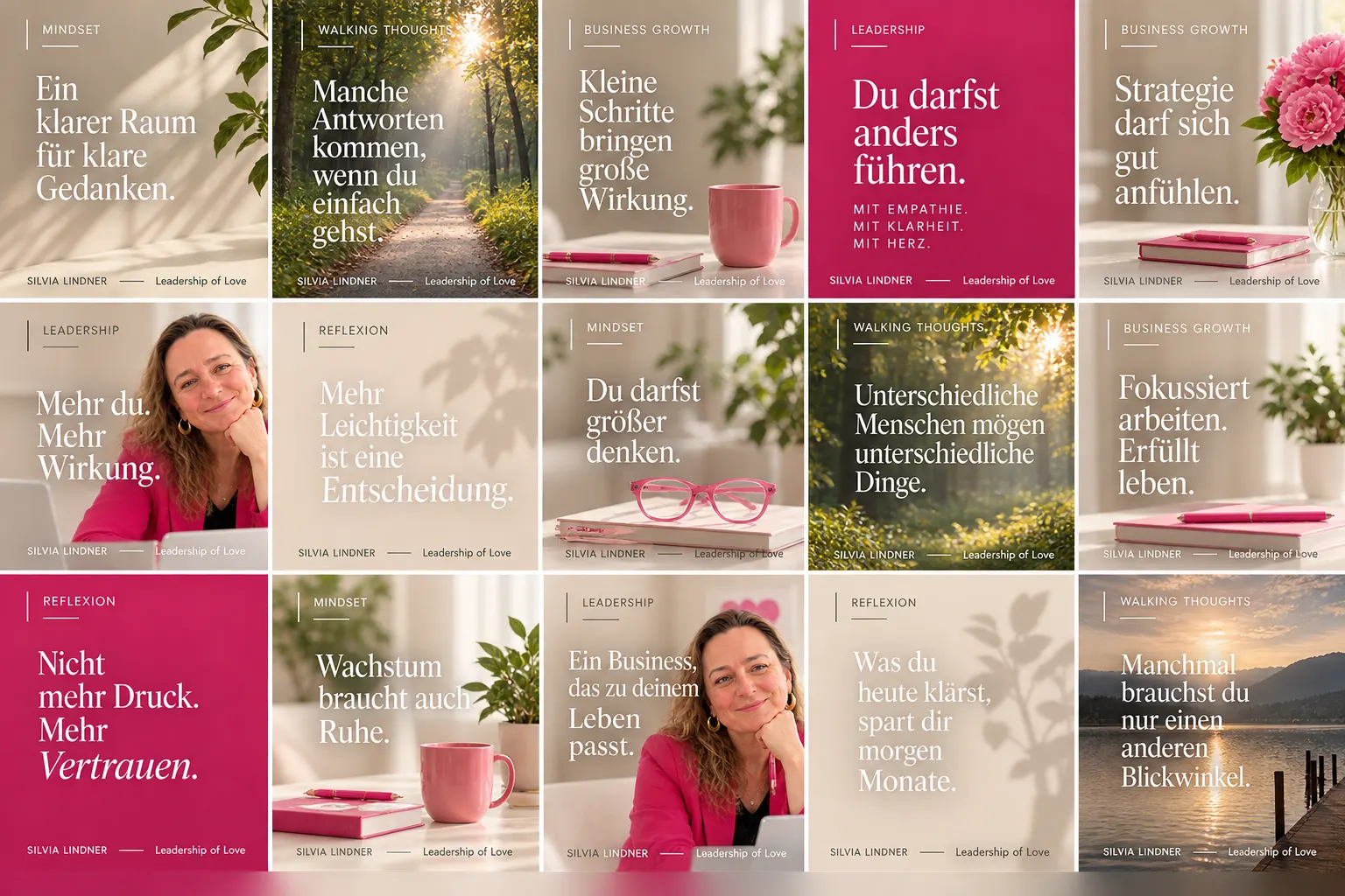 Moodboard in Pink mit 15 Zitat-Kacheln